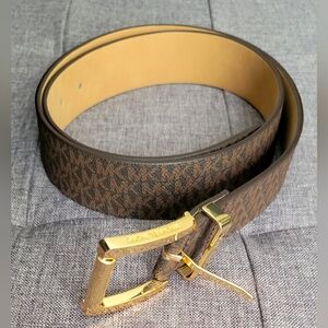 Michael Kors Men's Monogrammed Tan And Brown Belt with Gold Buckle
